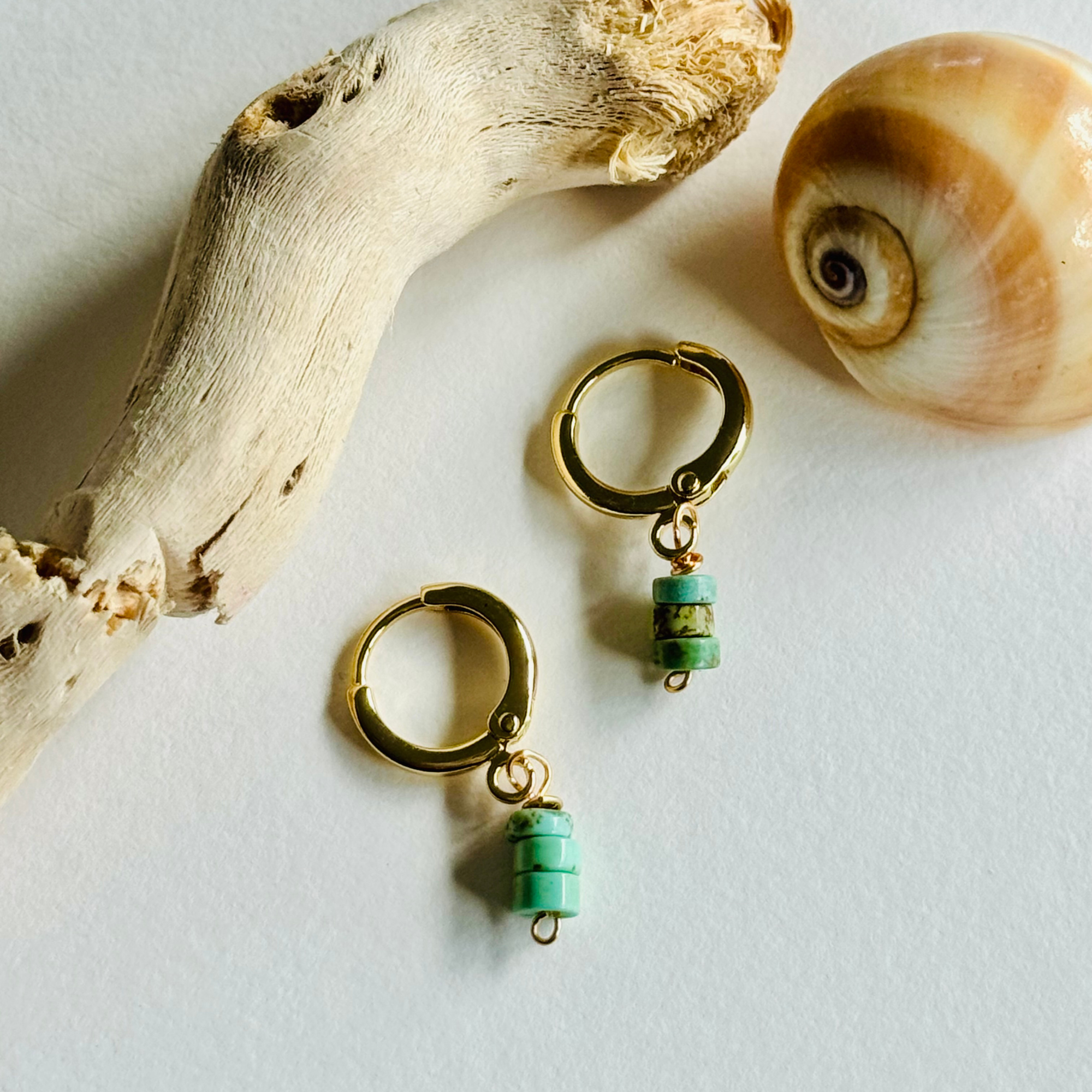 Light Green Heishi Turquoise Huggie Earrings