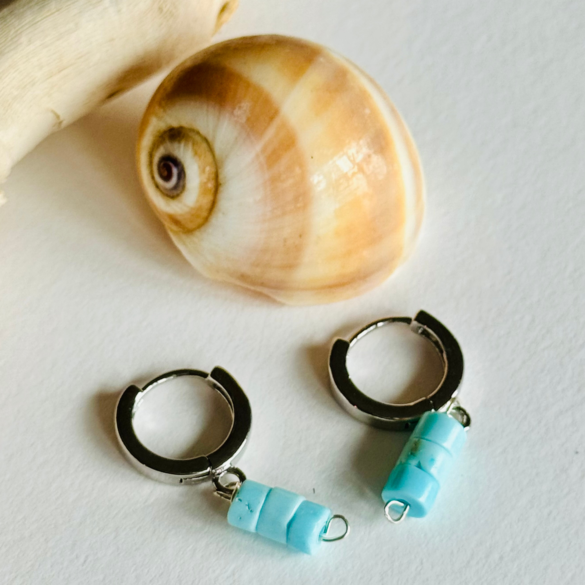 Light Blue Turquoise Silver Huggie Earrings