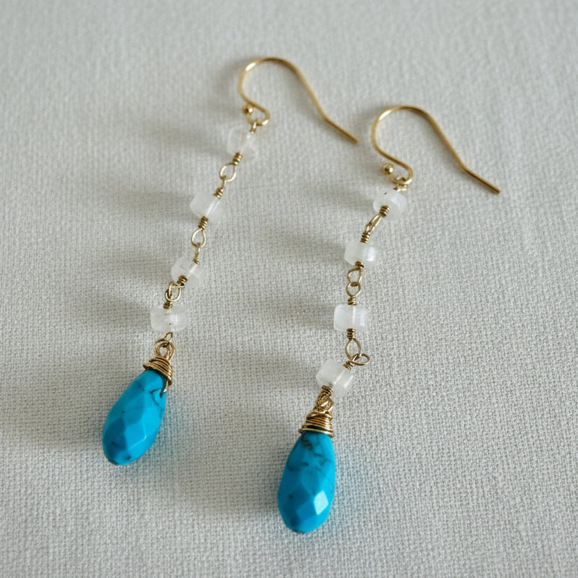 Moonstone & Turquoise Teardrop Dangle Earrings