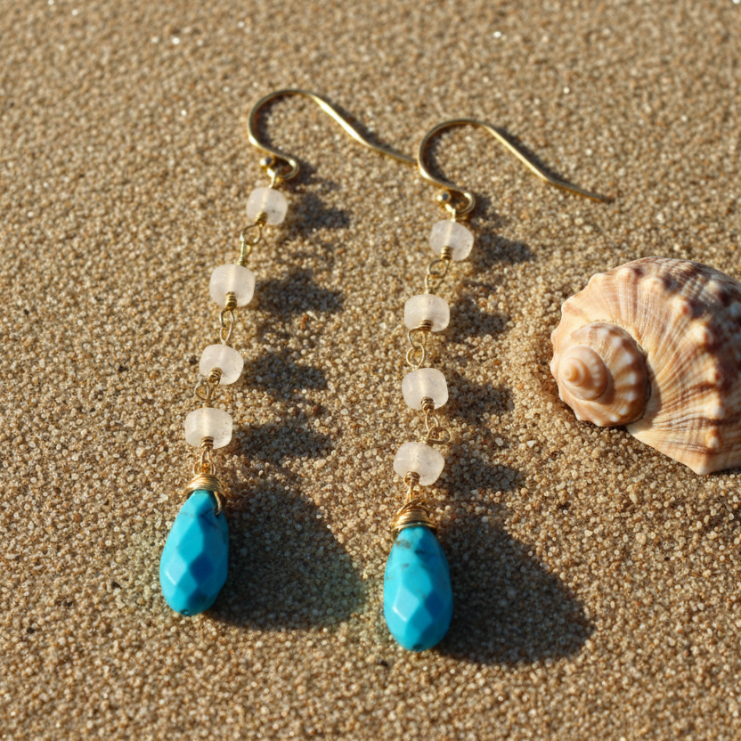 Moonstone & Turquoise Teardrop Dangle Earrings