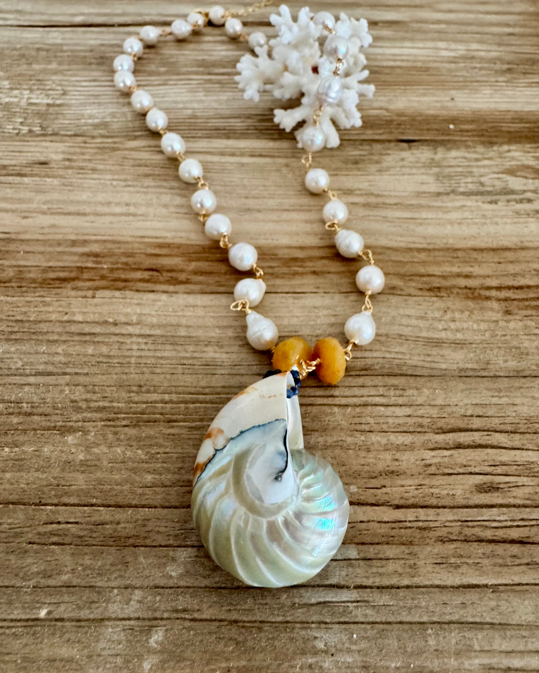 Nautilus Shell & Pearl Necklace