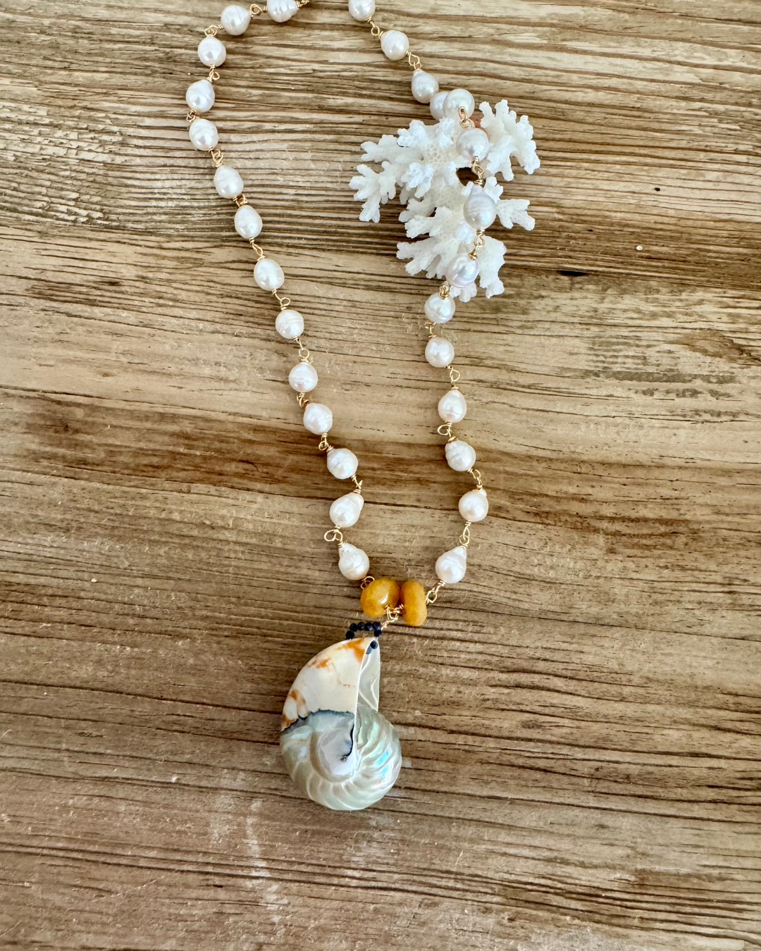 Nautilus Shell & Pearl Necklace