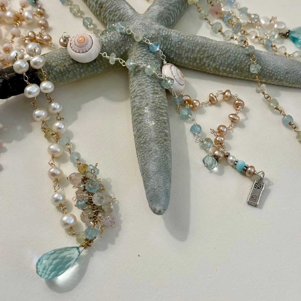 Aquamarine Briolette & Pearl Necklace