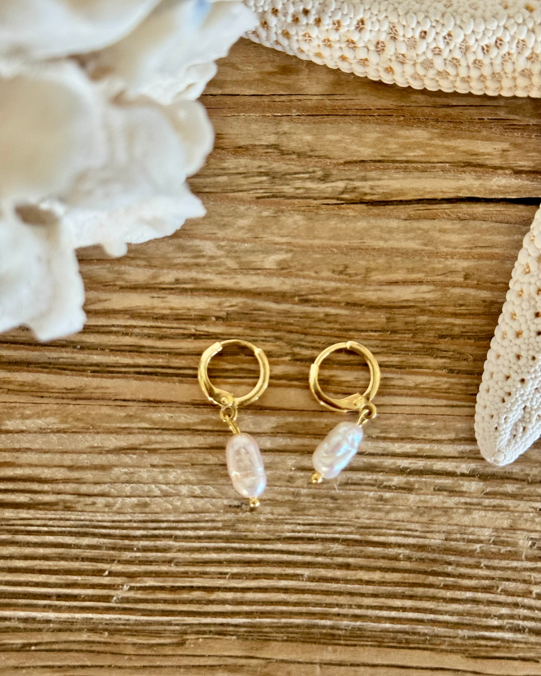 Oblong Pearl Hoop Huggie Earrings