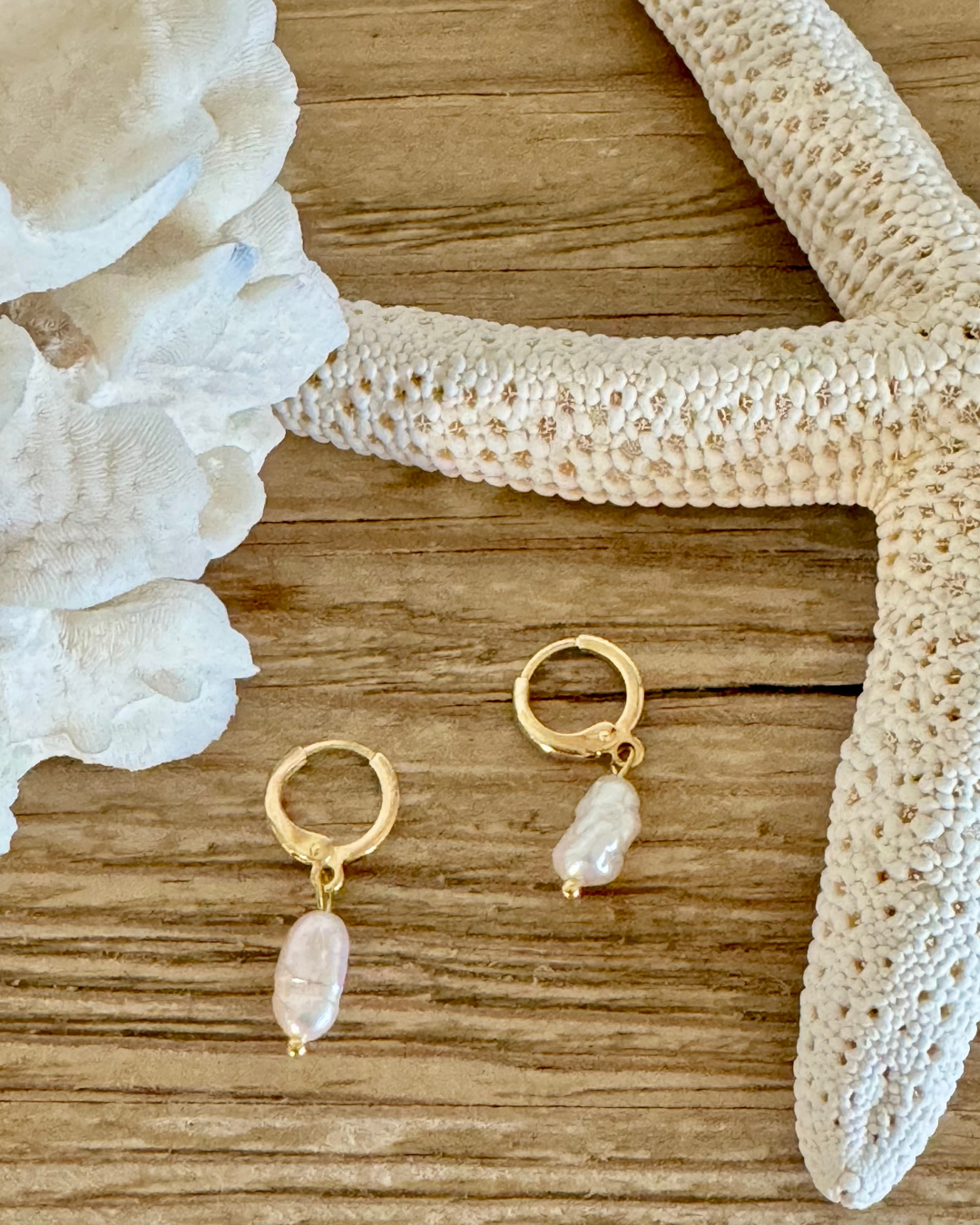 Oblong Pearl Hoop Huggie Earrings