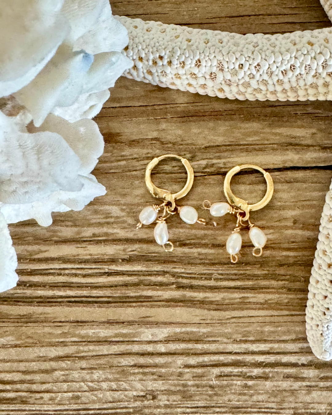 Pearl Trio Hoop Huggie Earrings