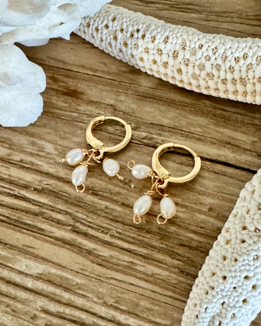 Pearl Trio Hoop Huggie Earrings