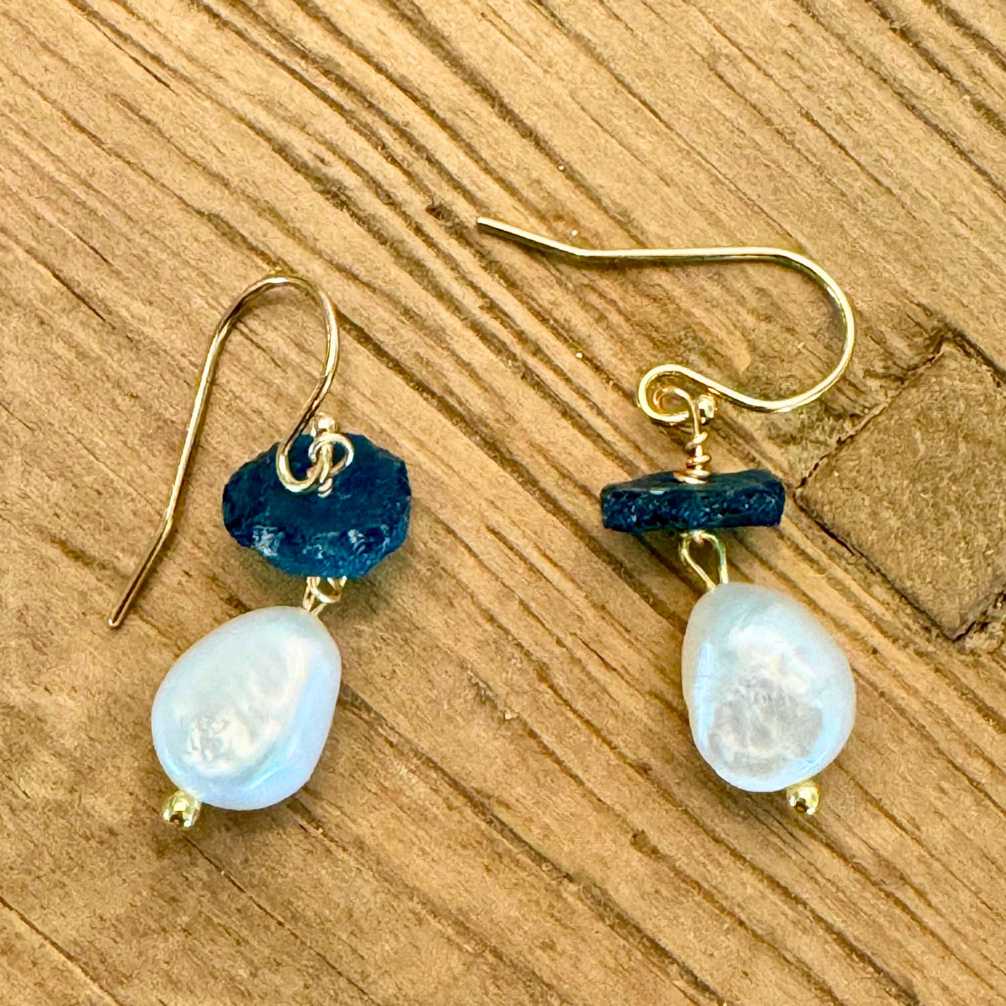 Roman Blue Glass & Freshwater Pearl Earrings