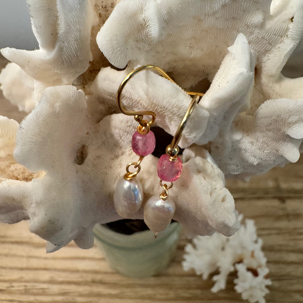 Pink Topaz & Pearl Earrings