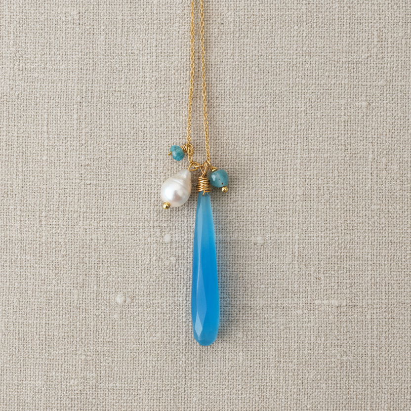 Santorini Blue Pendant Necklace on a delicate gold chain