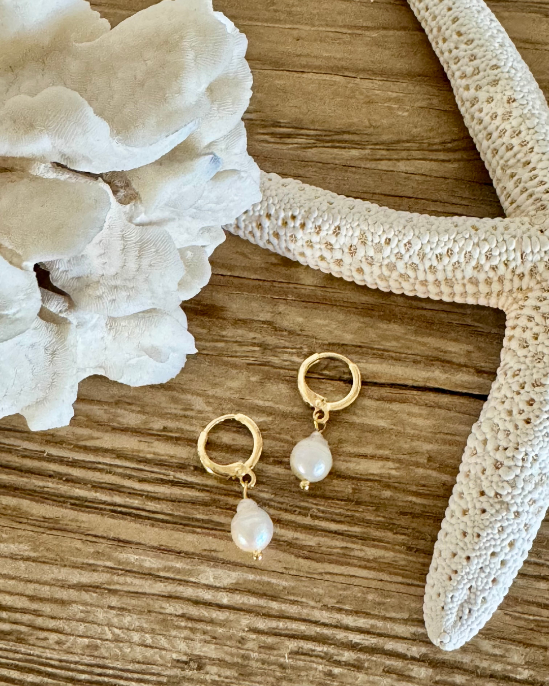 Teardrop Pearl Hoop Huggie Earrings