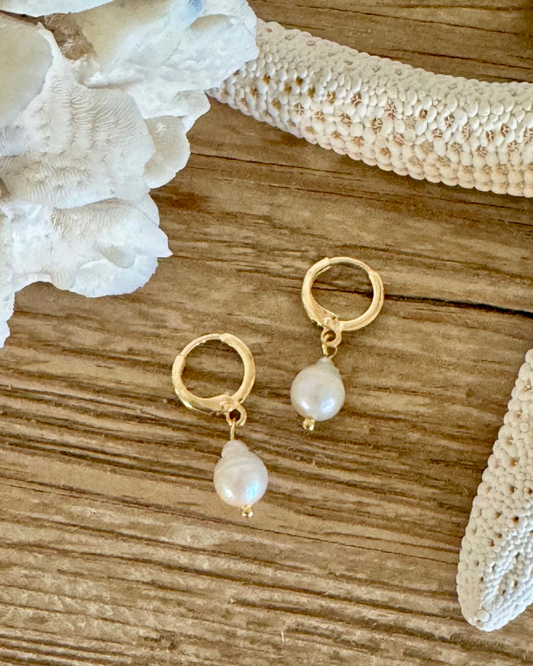 Teardrop Pearl Hoop Huggie Earrings