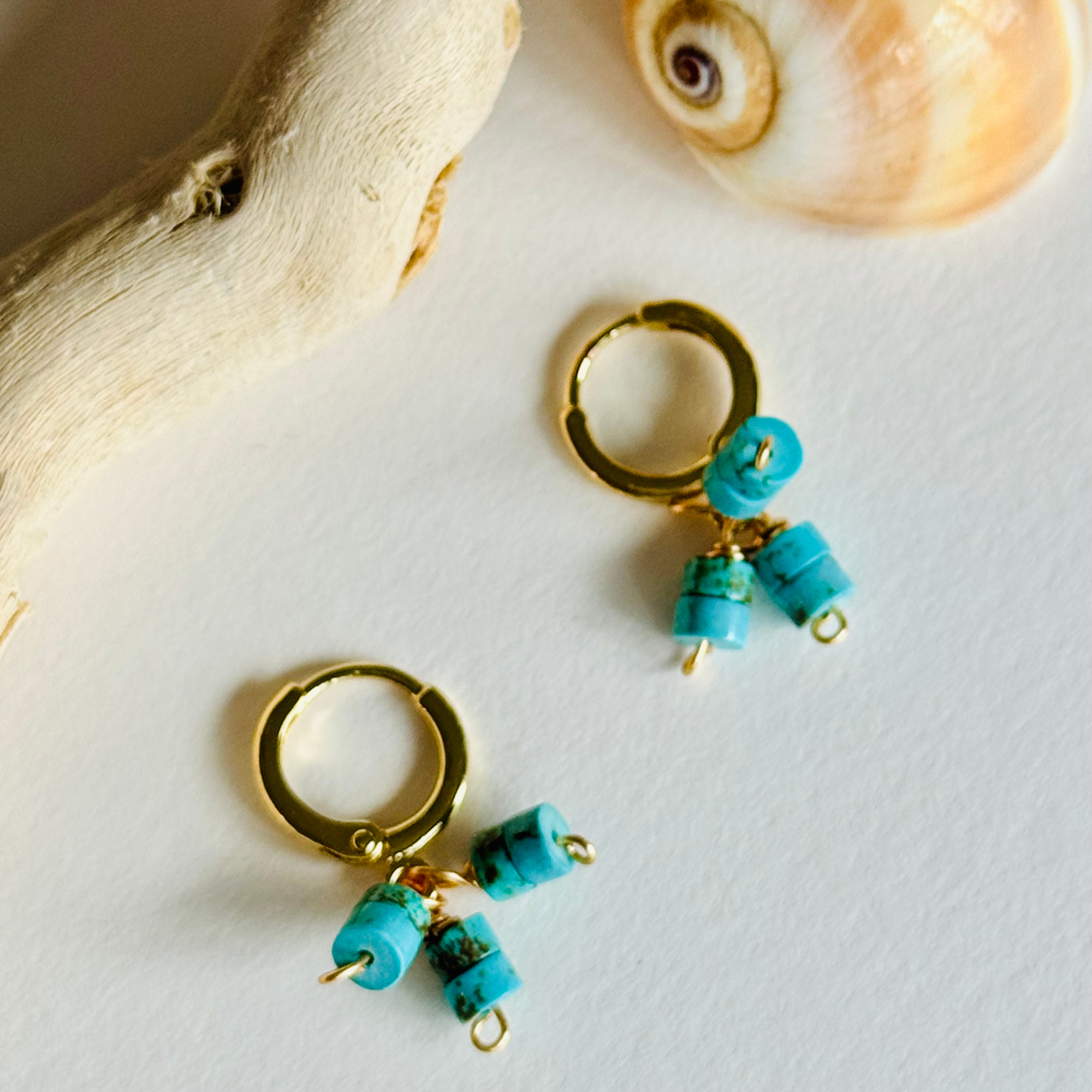 Turquoise Heishi Trio Huggie Earrings